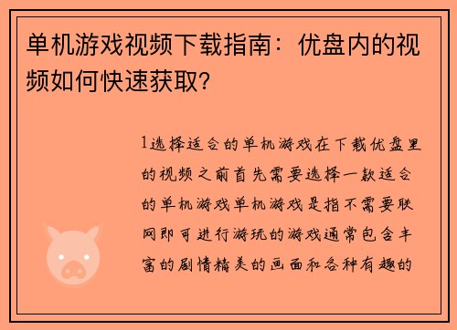 单机游戏视频下载指南：优盘内的视频如何快速获取？