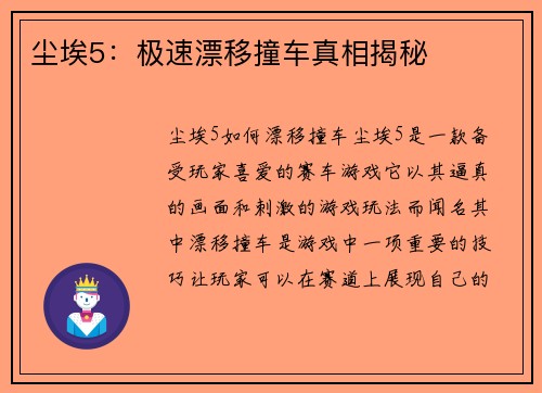 尘埃5：极速漂移撞车真相揭秘